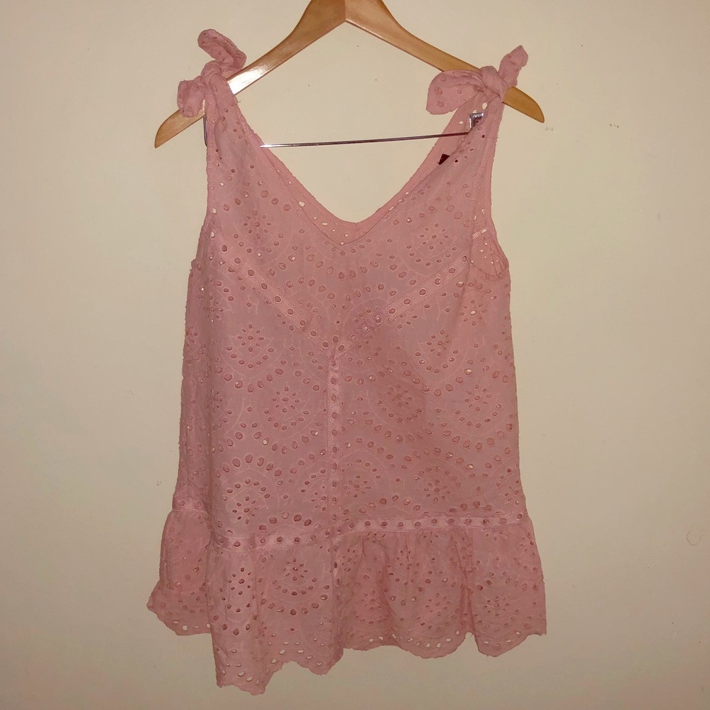 Pink Peplum Eyelet Tank